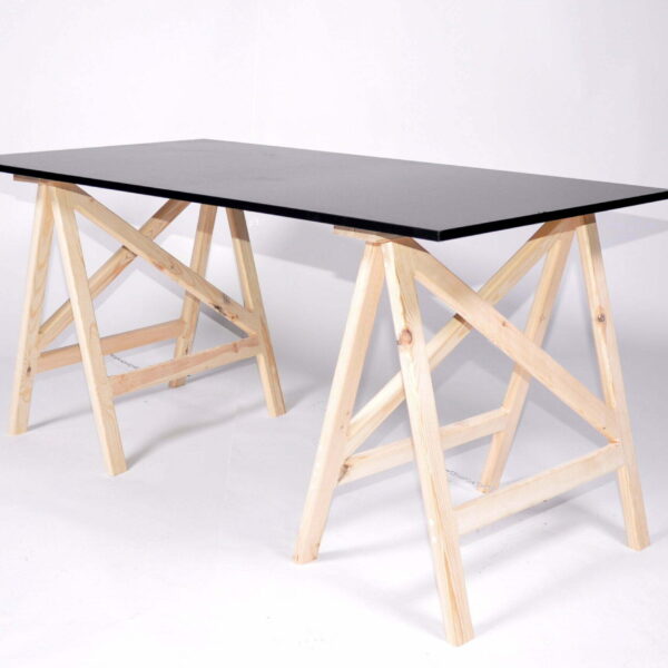 Stół na koziołkach  drewnianych  150cm x 75cm  biały/czarny/drewno